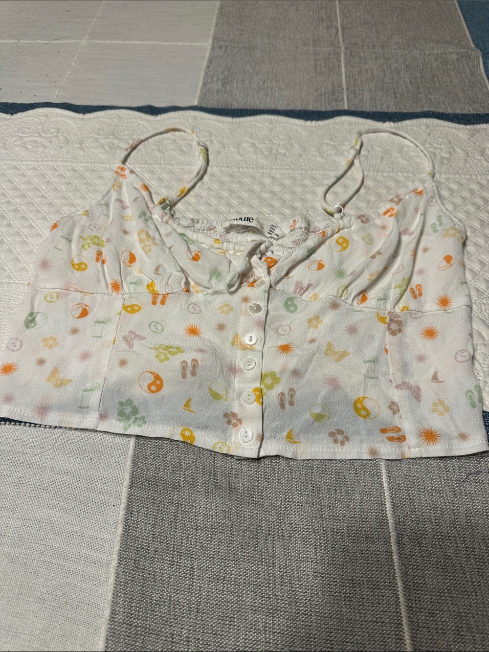 Elodie White Crop Top with Pastel Fruit Prints